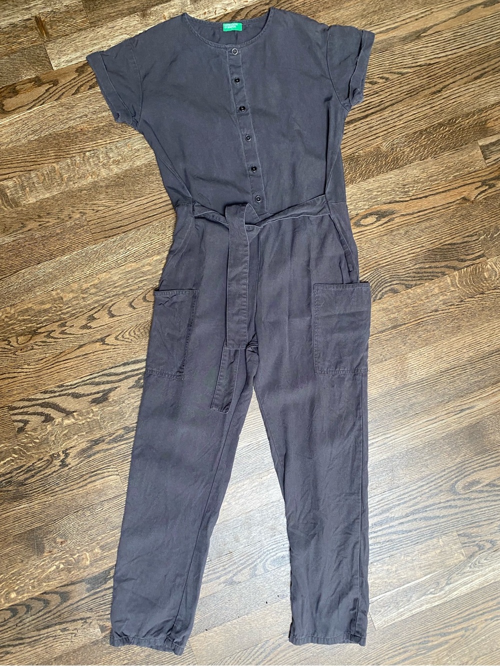 Girl’s Benetton Dark Gray Utility Jumpsuit with Belt sz 10-11